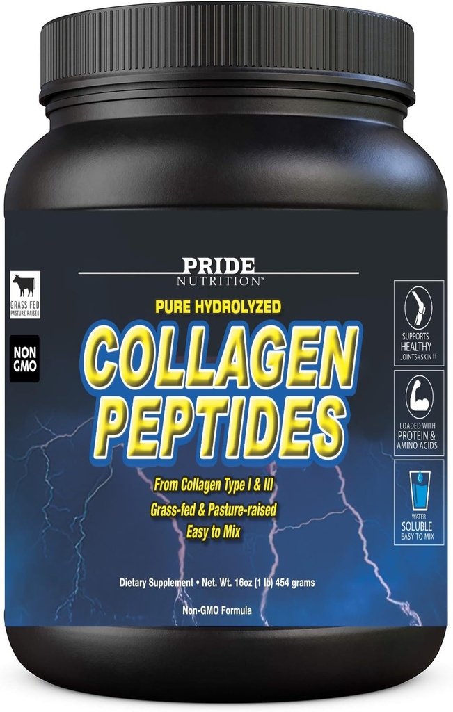 Pride Nutrition Collagen Peptides Powder Naturally-Sourced Hydrolysed Collagen Powder - Gesundes Haar, Haut und Nagel Unterstützung - Typ I & III Grass-Fed Collagen Ergänzungen für Frauen und Männer - 16oz