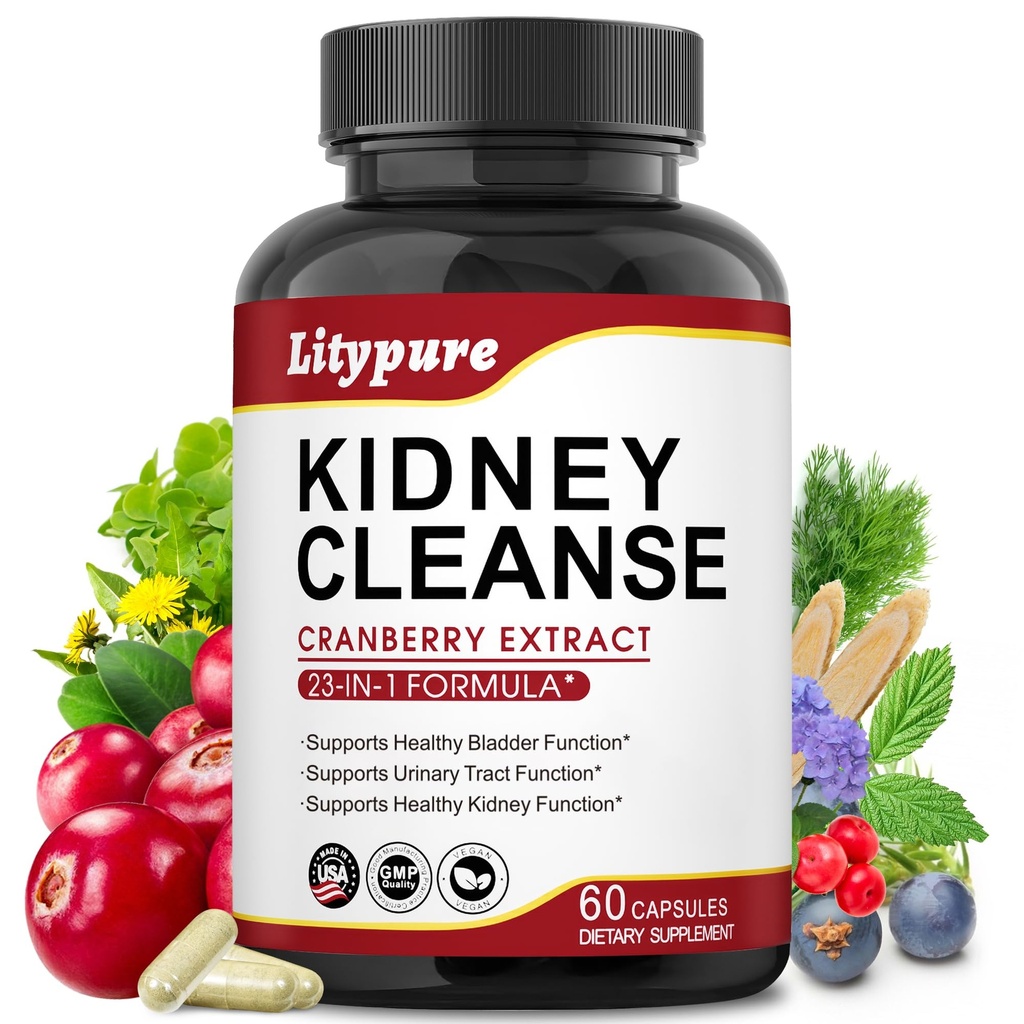 23-in-1 Kidney Cleanse Detox & Repair mit 50:1 Cranberry Extract | Botanische Formel für Urinary Tract Wellness | 60 Kapseln