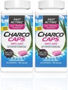 Charcocaps Relief d'essence à action rapide pour Bloating & Flatulence, formule de charbon activé de désintoxication sans drogue, 100 capsules, 30 jours d'approvisionnement, Pink- Pack de 2