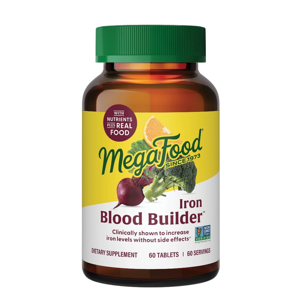 MegaFood Blood Builder Eisen-Ergänzung für Frauen und Männer - Erhöhen Sie die Eisen-Level ohne Nebenwirkungen - Kämpfe Fettleibigkeit - mit Vitamin B12, Folsäure & Vitamin C für Absorption - Vegan - Unflavored - 30 Count (Pack von 1)