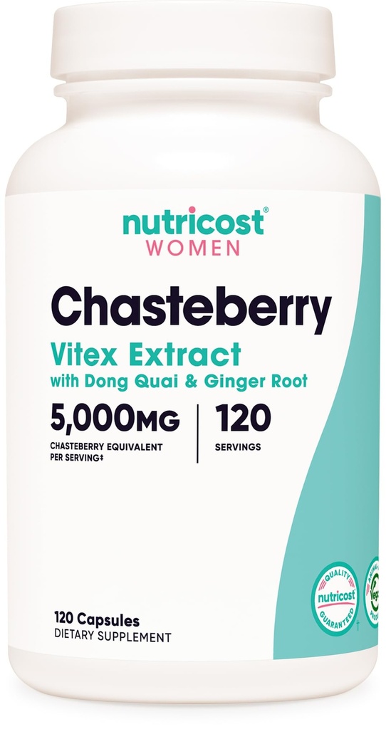 Nutricost Chasteberry Ergänzung für Frauen 120 Kapseln, 5000mg Äquivalent pro Servieren (ab 500mg 10:1 Extrakt), mit Dong Quai & Ginger Root Extract, Vegetarisch, Gluten Free & Non-GMO
