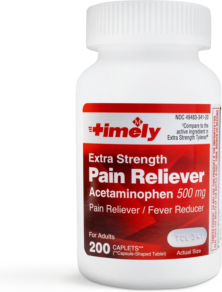 LABS TEMPORAIRE, INC. Accétaminophène en temps opportun 500 MG Comprimés 200 Compte - Relief de douleur extra-fort - Crampes menstruelles, réducteur de fièvre, douleur mineure de l'arthrite