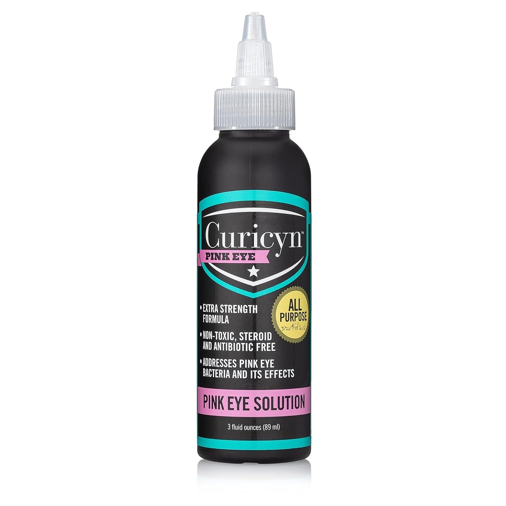 Curicyn Pink Eye Solution (3 oz), Hundeaugentropfen, Conjunctivitis Augentropfen für Hunde, Katzen, Vieh und Pferde, Hundeaugenwaschung mit gereinigtem Anolyt, sichere und beruhigende Hundeaugentropfen für Infektion