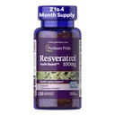 Puritan's Pride Premium Resveratrol Youth GuardTM 100mg, supplément alimentaire pour système immunitaire, antioxydant, métabolisme du sucre, flux sanguin et soutien de la fonction vasculaire, 120 softgels à libération rapide