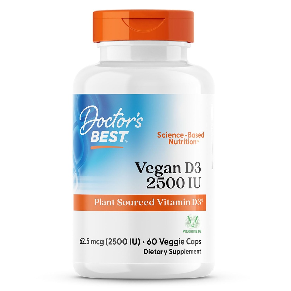 Ärzte Best Vegan D3 2500 IU (Vitashine), Pflanzenquelle Vitamin D3, Non-GMO, Glutenfrei, Sojafrei, Vegan 60 Veggie Caps