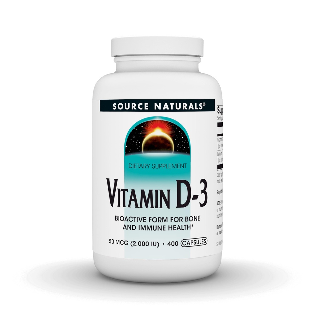 Source Naturals Vitamine D-3, soutient la santé osseuse et immunitaire, 2000 iu - 400 capsules