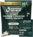 Nutrition On The Go Whey Protein Isolate Packets avec Créatine – 25g Protéines + 5g Créatine – Poudre de protéines voyage mono-serve – Vanille (30-Pack)