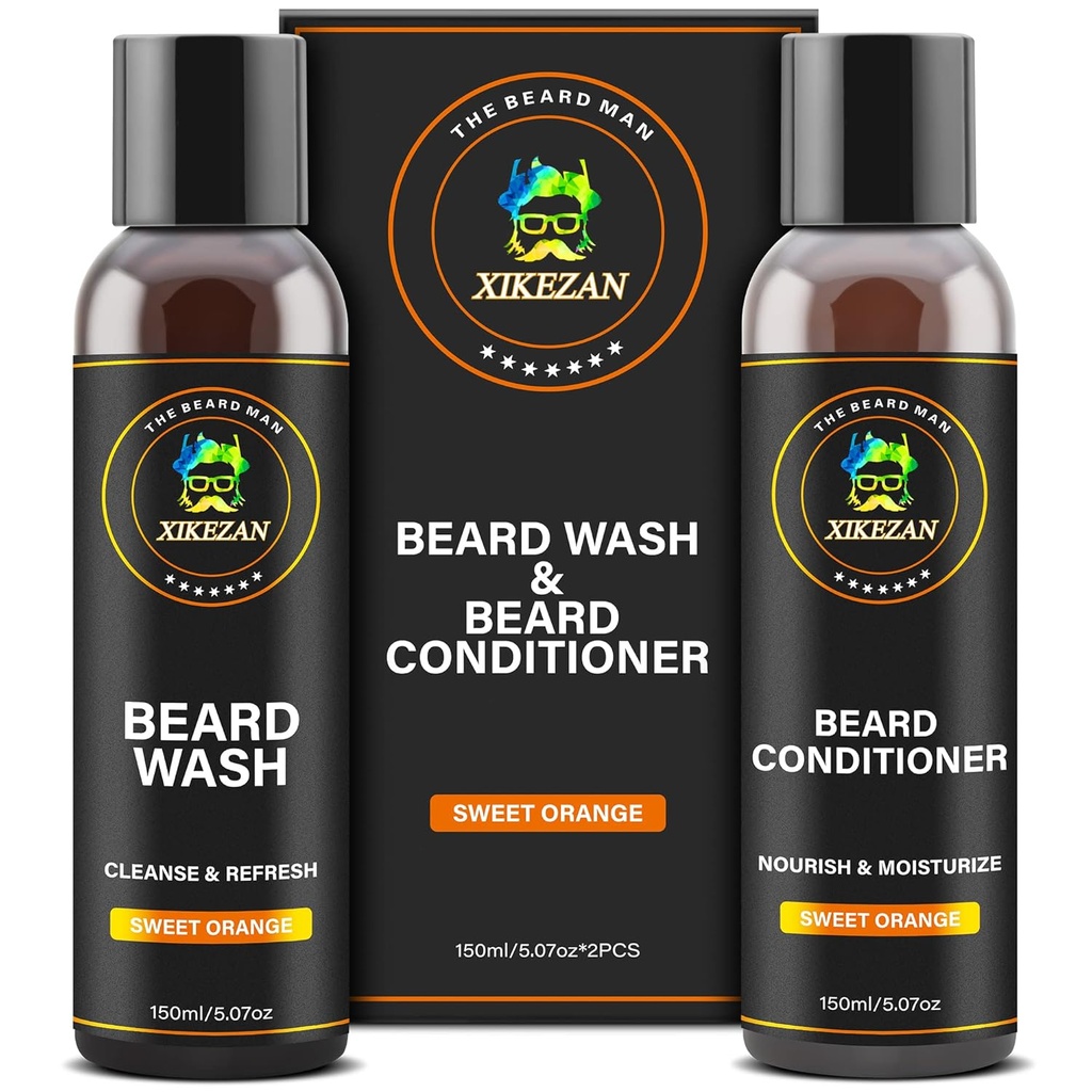 XIKEZAN Laver les barbes et revitaliser les barbes softener naturel Set w/Argan & Jojoba Huiles Lisse et renforce Noël Bas Stouffres Père Jour Cadeaux pour les hommes lui papa garçon ami mari
