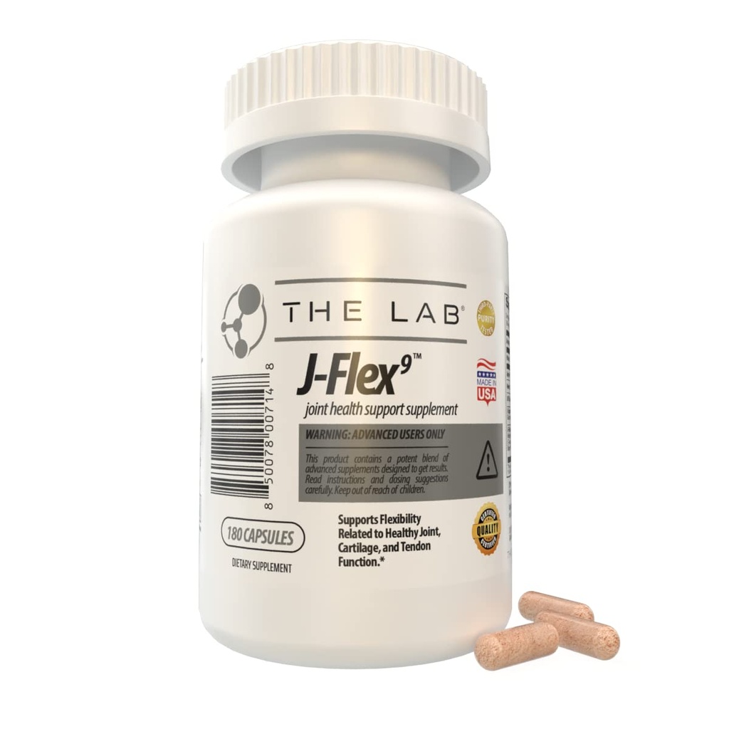 J-FLEX9 Advanced Joint Health Supplement + Cartilage Support & Tendon Function | Zutaten umfassen: Chondroitin, Glucosamin, MSM, Curcumin, Boswellia Serrata, Collagen. Made in USA