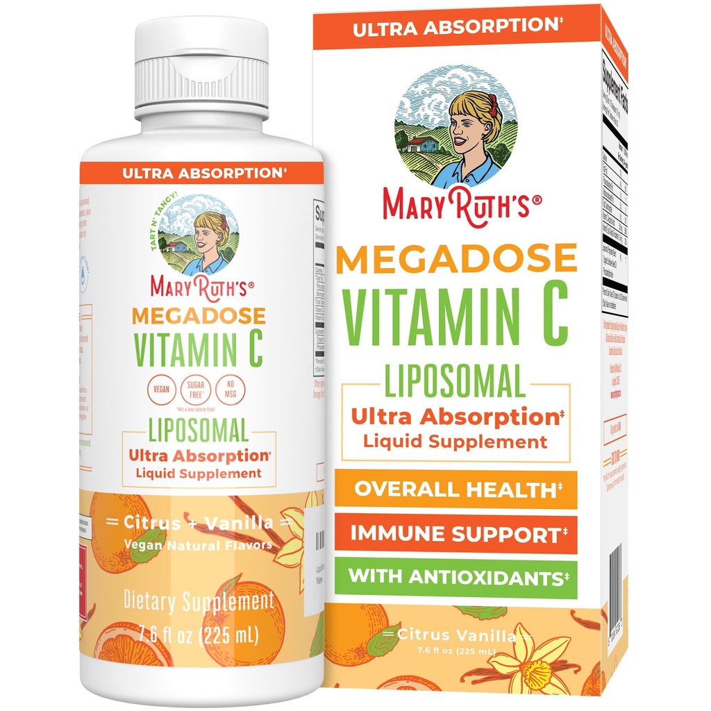 MaryRuth's Megadose flüssiges Vitamin C Liposomal | 500 mg pro Servieren | Ultra Absorption | Immunität | Antioxidante Unterstützung | Collagen Formation | Vegan | Gluten Free | Sugar Free | 7.6 Oz | 30 Servietten