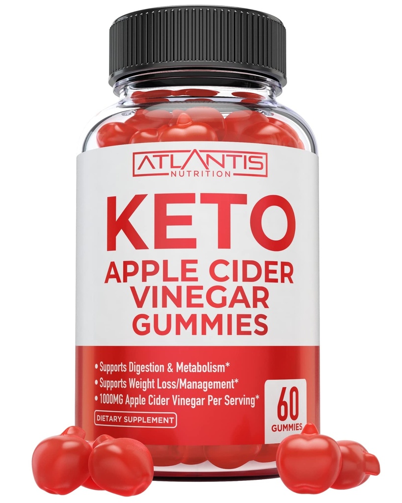 Atlantis Nutrition Gommies de vinaigre de cidre de pomme pour la perte de poids - Gommies de vinaigre de cidre de pomme conçues pour soutenir la perte de poids avancée, la digestion, la désintoxication et le nettoyage, fabriqués avec 1000MG de vinaigre de cidre par portion - 60 Compte