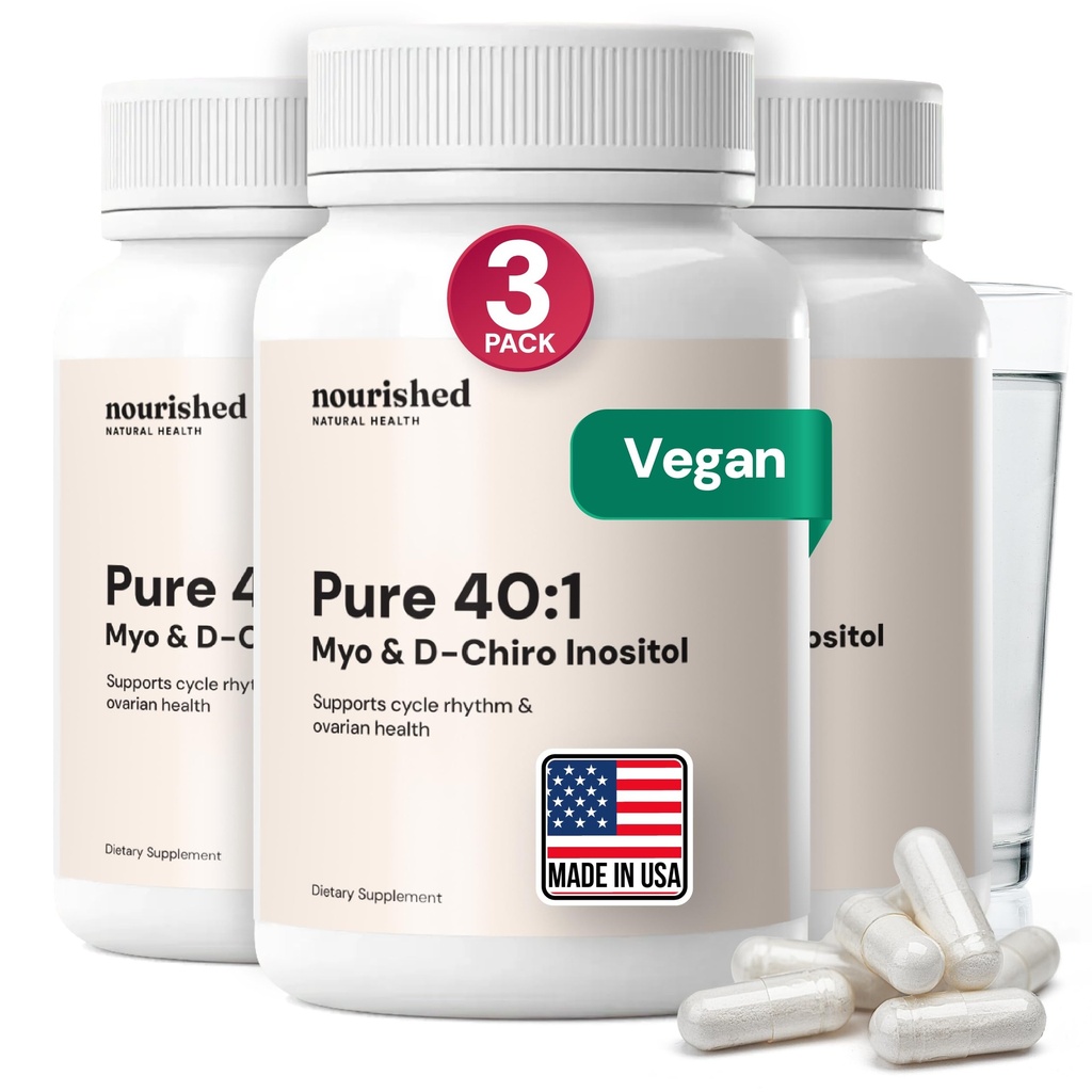 Nourished 40:1 Myo-inositol & D-Chiro Inositol - Ergänzung für Frauen mit Fruchtbarkeit, Hautgesundheit oder Menstruationszyklus Symptome - Hormon Balance für Frauen - 360 Kapseln
