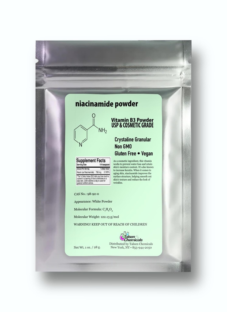 Reines Niacinamid-Pulver für Hautpflege (Vitamin B3) DIY Niacinamid Serum, Niacin-Pulver (1 Unze / 28 Gram) Cosmetic Grad