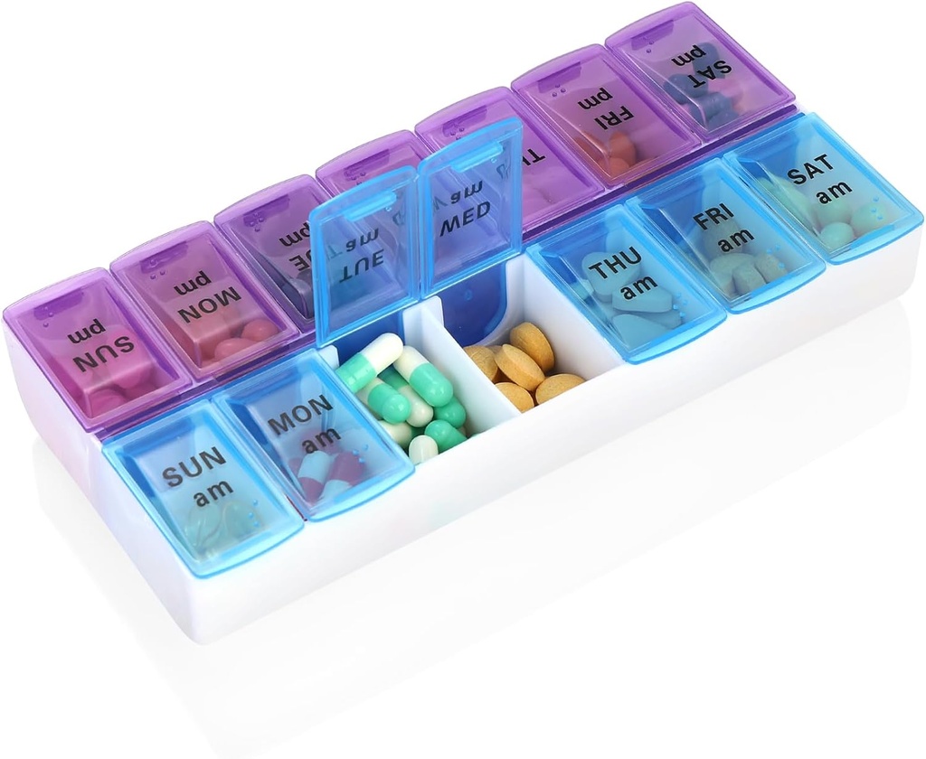 Wöchentliche Pille Organizer 2 mal ein Tag 7 Tage Pille Box Holder Große tägliche Medizin Organizer Reise Pille Fall Pille Container (2 mal blau + Pickel)
