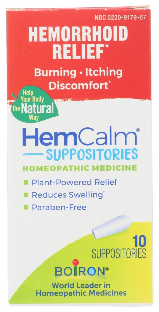 Suppositoires Boiron HemCalm pour le soulagement de la douleur, des démangeaisons, de l'enflure ou du malaise - 10 Compte