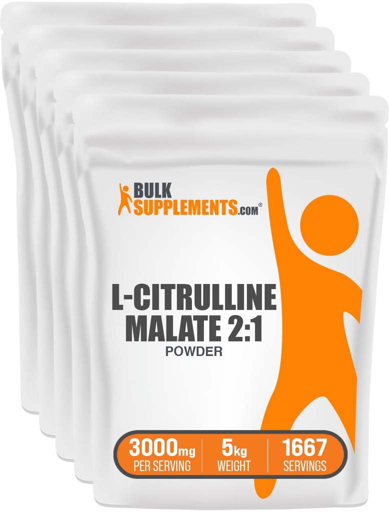 BulkSupplements.com L-Citrulline Malat 2:1 Pulver - Nitric Oxid Boost, Citrulline Malate Supplement - Unflavored & Glutenfrei - 3g pro Servierungen, 1kg (Pack mit 5) (11 lbs)