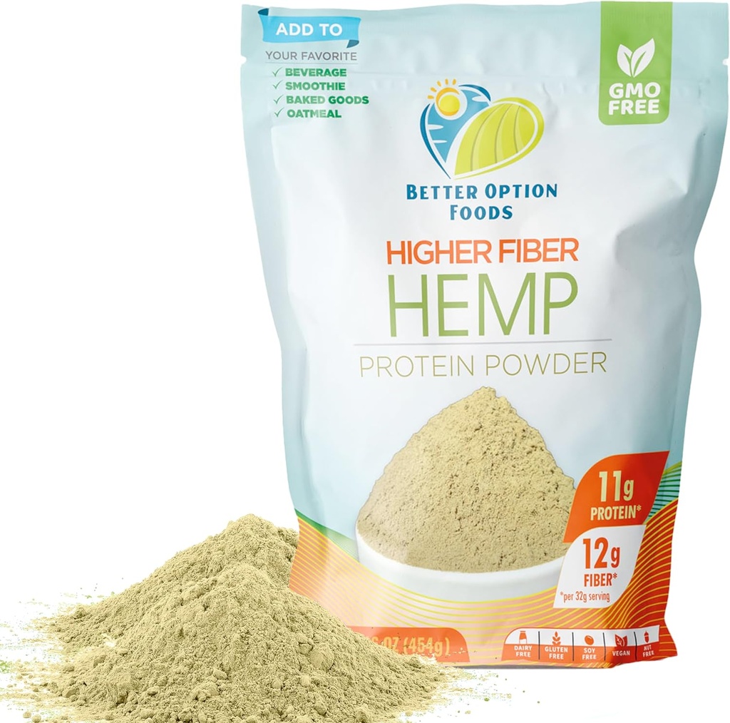 Hanf-Protein-Pulver - Pflanzenbasiertes Protein-Pulver mit höheren Hanf-Fasern und essentiellen Aminosäuren - einfach zu verstauendes Vegan-Protein-Pulver für Hafer, Glätten, & Backwaren, 16oz