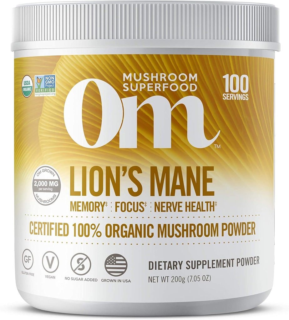 Om Nutrition des champignons biologiques Manille de lion: Mémoire, Focus, Santé Nerve, 100 portions, 7.14 Ounce, 200 Gram