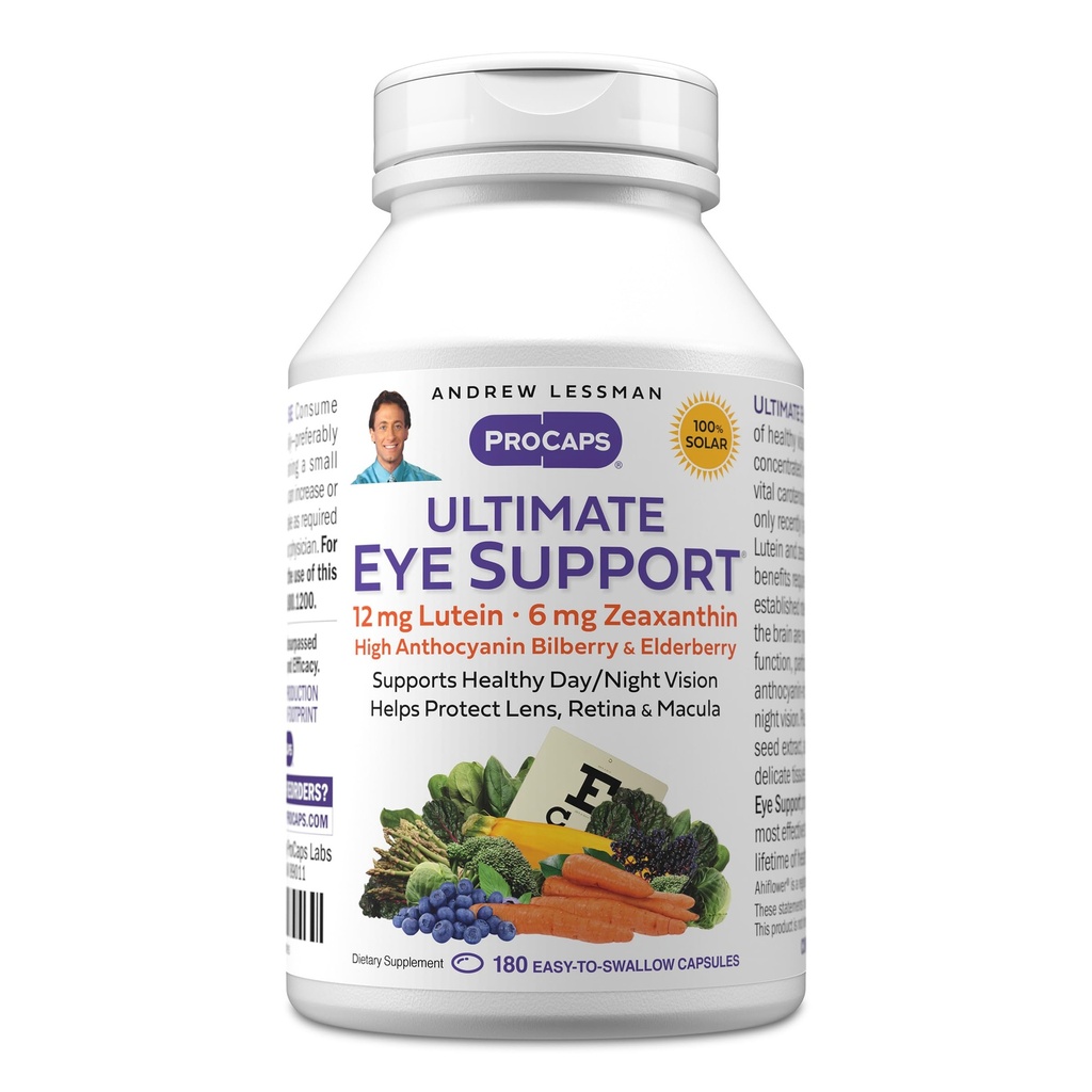 ANDREW MOINSMAN Ultimate Eye Support 180 Softgels - 12mg Lutein, 6mg Zeaxanthin, Bilberry, nutriments clés pour soutenir la santé des yeux et promouvoir une vision saine. Pas d'additifs. Facile à avaler Softgels