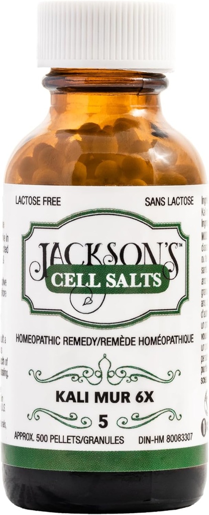 Jackson's #5 Cell Salt Kali mur 6X (500 Pellet Bottle) – Certifié végétalien, sans lactose Schuessler Tissu sel Kali muriaticum 6X