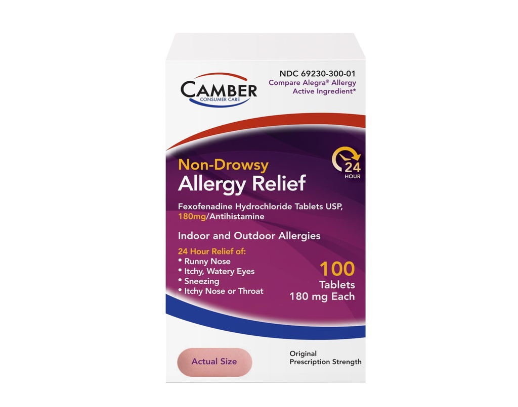 Camber Fexofenadine Antihistamin Non-Drowsy Indoor Outdoor 24hrs Allergie Relief Medizin 100 Tabletten