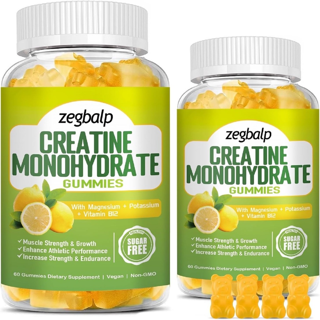 Zuckerfreie Kreatin Monohydrat Ergänzungsgummis für Männer & Frauen Kreatin Monohydrat mit Magnesium & Vitamin B12 Für Muskelkraft & Wachstum, Energie Boost, Pre-Workout Supplementm, 120 Zähler