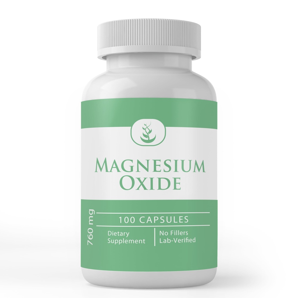 Ingrédients originaux purs Oxyde de magnésium, (100 capsules) Toujours pur, sans additifs ou remplisseurs, laboratoire vérifié