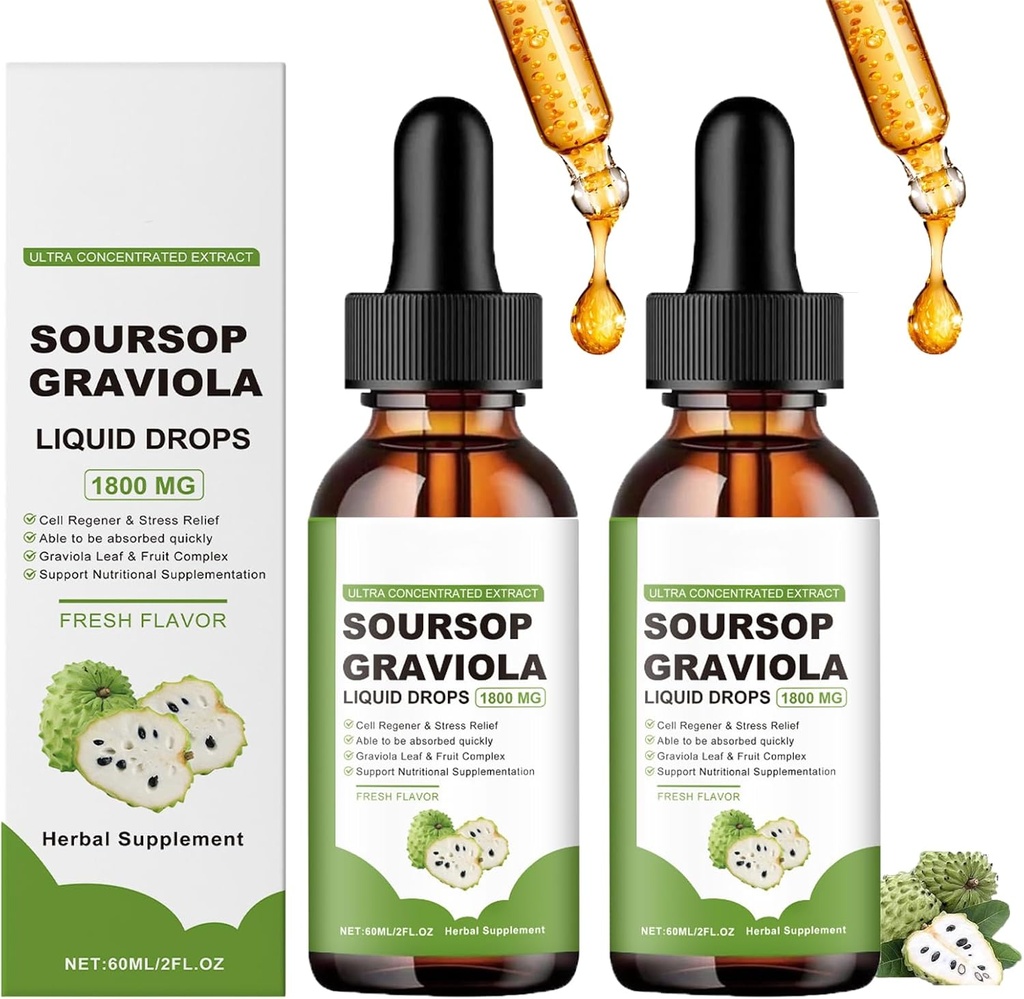 Natursours Pure Organic Soursop Extract,Soursop Oil Organic für Krebs,Soursop Bitters Liquid,Soursop Graviola Flüssigkeitstropfen 1800mg, pflanzliche Güte, natürliche Geschmack (2)