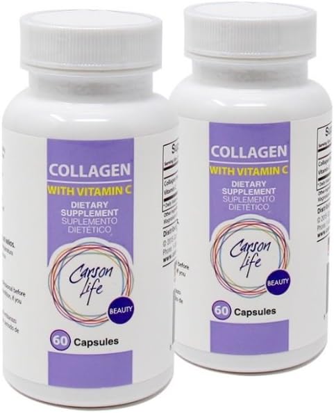 Carson Life Collagen Kapseln mit Vitamin C - 60 Kapseln - Nahrungsergänzungsmittel für Anti-Aging, Immununterstützung, Gesundes Haar, Haut und Nägel - Made in The USA (2 Pack)