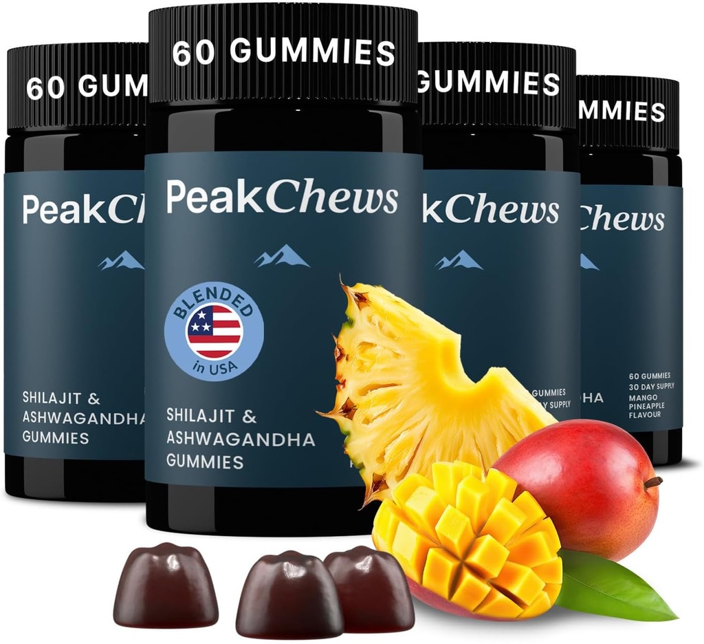 Gummies avec Ashwagandha - Shilajit et Ashwagandha - soutient l'énergie, l'humeur, la motivation - Vegan-Ami - 240 comte