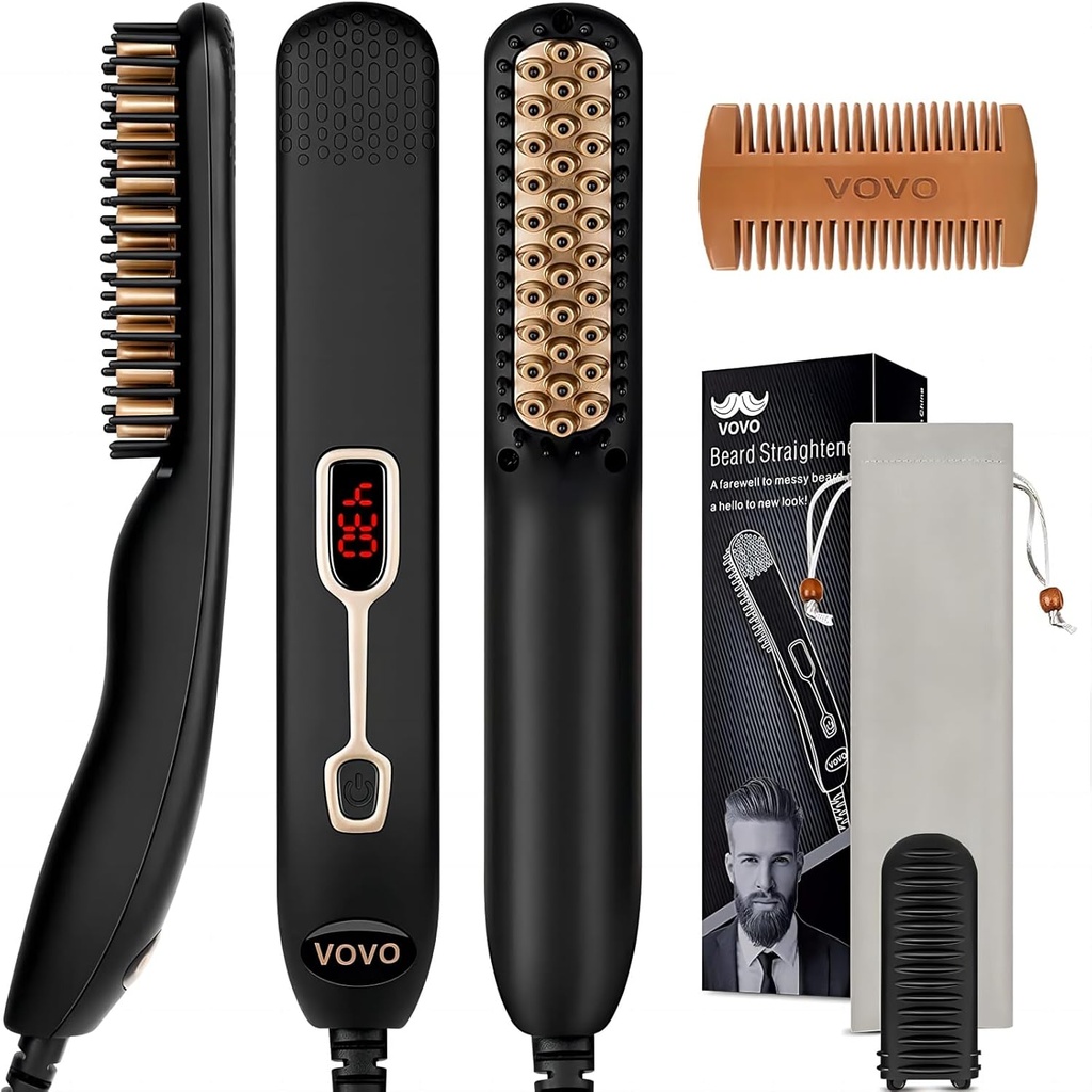 VOVO Bart Straightener Comb Upgrade Professional 2 in 1 Herren Bart Richtende gehämmerte Haar Richtbürste Portable Anti-Burn 6 Temperatur einstellbar mit LED-Anzeige für Zuhause und Reisen