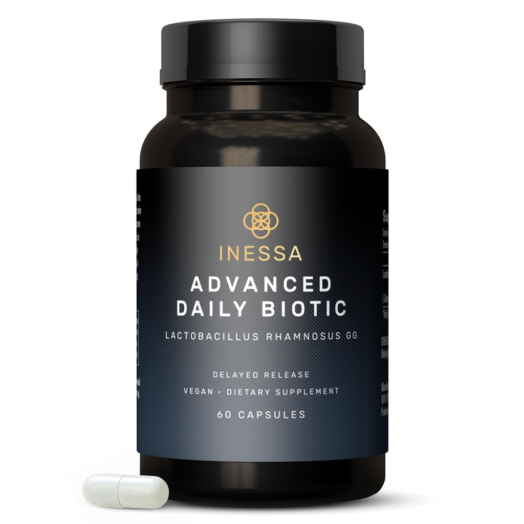 Inessa Daily Biotics - Probiotiques pour les femmes en santé digestive avec technologie de libération retardée - Probiotique avancé avec 10 milliards CFU - Lactobacillus Rhamnosus Strain 60 Capsules végétaliennes pour hommes et femmes
