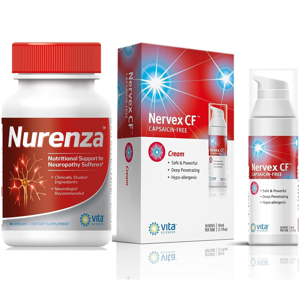 Vita Sciences 40x Neuropathy Relief Power Pack: Nurenza 40x Stärke Supplement & Nervex CF Capsaicin-Free Cream