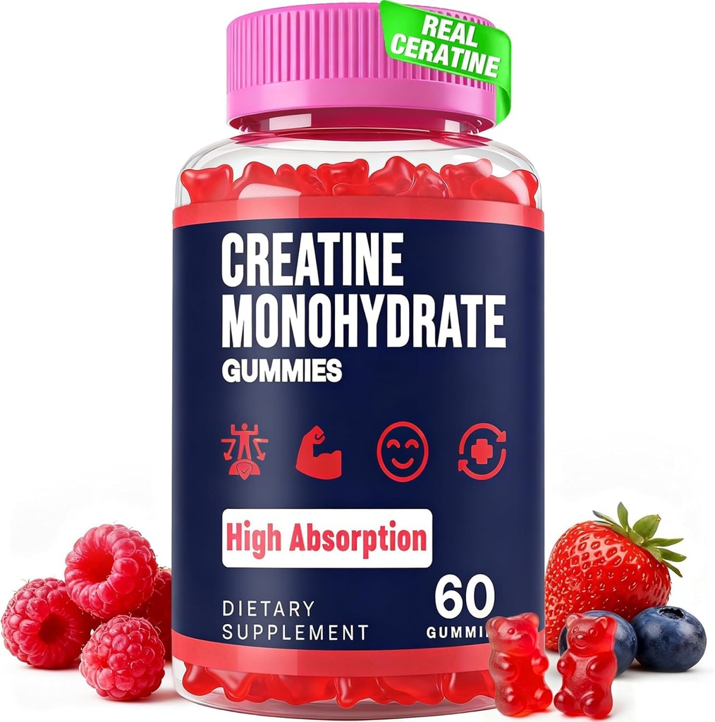 Creatine Monohydrate Gummi für Frauen & Männer, Taurine & B6, Kaubare Creatina Pre Workout Gummis für Max Stärke & Muskelwachstum, Energie, Ausdauer, Kreatin für Herren & Frauen - 1 Flasche