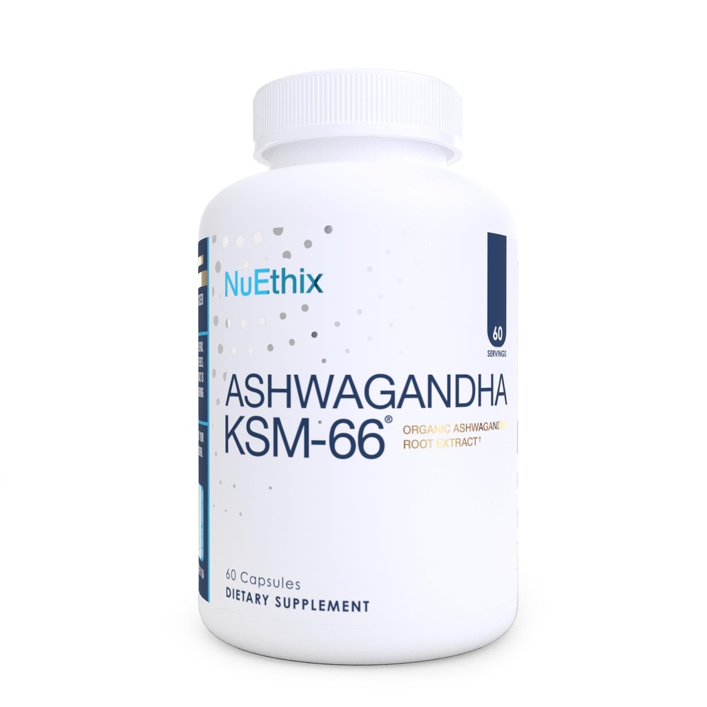NuEthix Formulierungen Ashwagandha KSM 66, 500mg KSM-66 Root Extract, Mood, Stress, & kognitive Unterstützung, BioPerine Black Pepper Extract, Glutenfrei, Vegetarisch, Non-GMO, & Dairy Free, 60 Servierungen