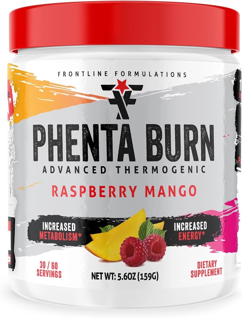 Phenta Burn, Erhöhte Energie und Ausdauer, erstaunliche Aromen, Veteren Eigentümer und betrieben (60 Servierungen, Raspberry Mango)