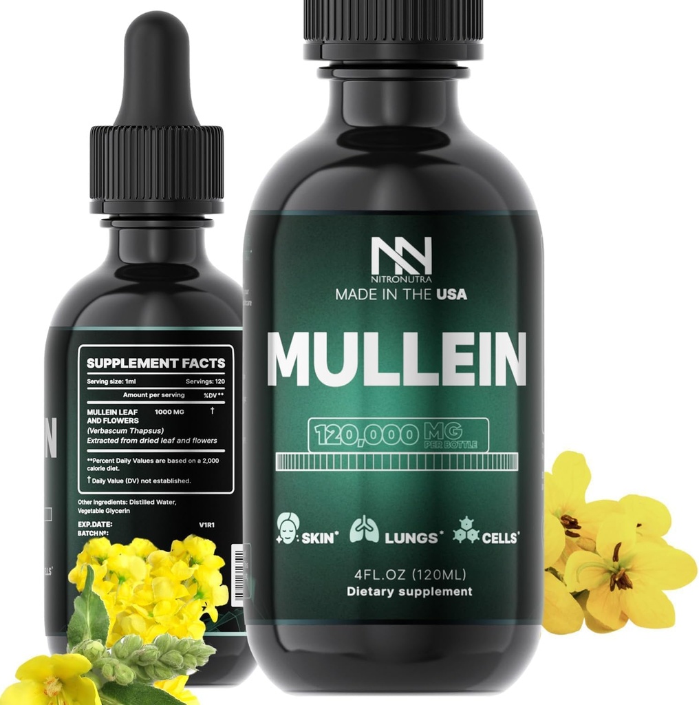 Mullein Tropfen für Lungen - Lung Cleanse & Detox - Mullein Blatt Extrakt für Lungen - Lung Detox für Raucher - Bronchial und Immununterstützung - Mullein Blatt Tropfen 4 Fl Oz