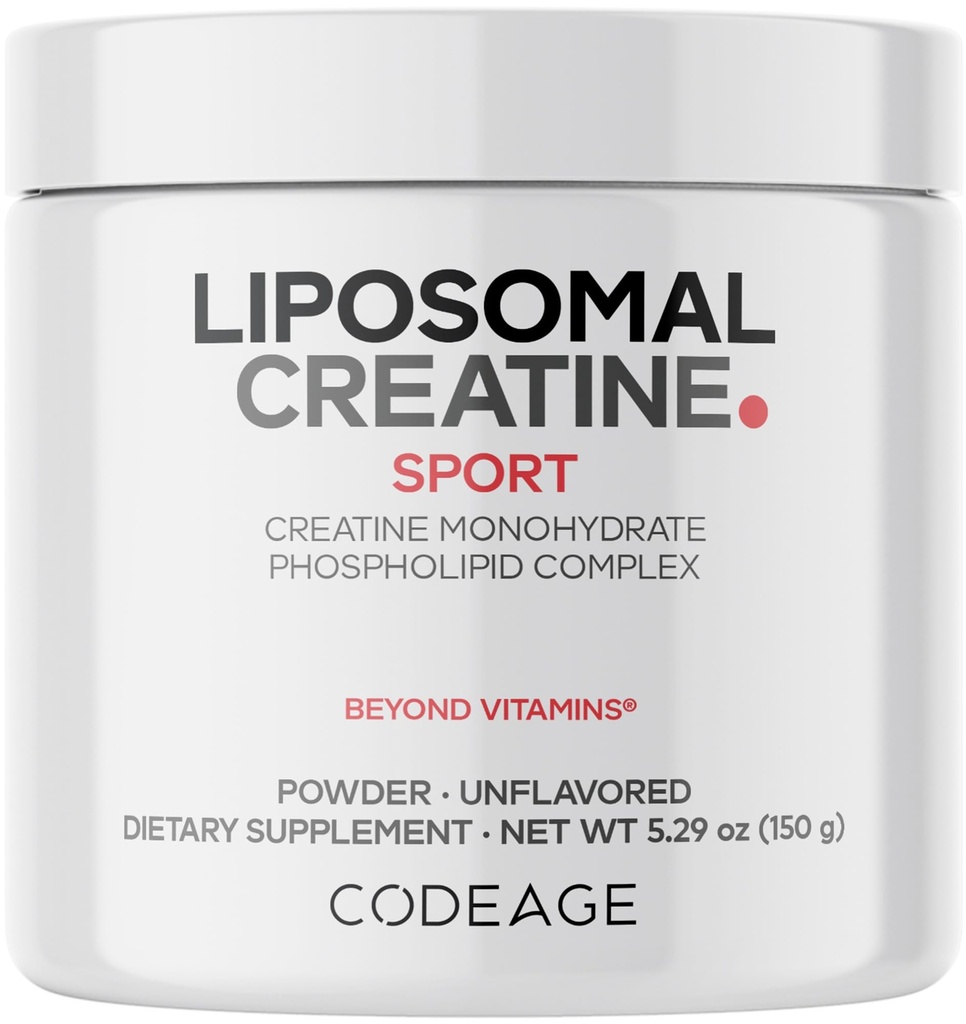 Codeage Supplément en poudre de créatine liposomique, monohydrate de créatine pure 5000mg, préentraînement et post entraînement - Créatine non aromatisée, poudre de créatine micronisée - Créatinine pour le sport - 30 portions