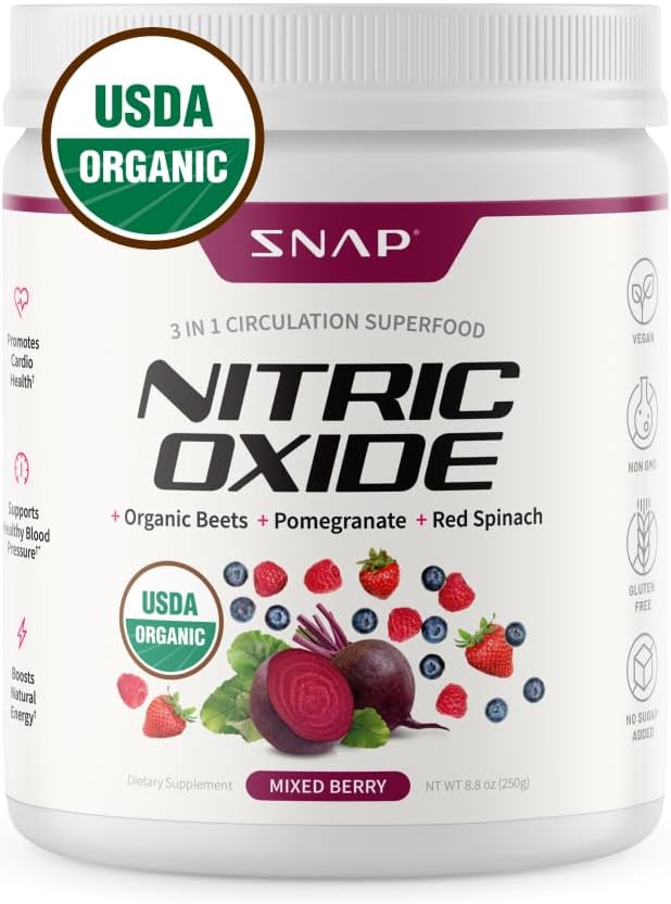 Snap Supplements USDA Organic Beet Root Powder, 3-in-1 Nitric Oxid Supplement, Unterstützung gesunden Blutdruck und Blutzirkulation, 250g (Mixed Berry)