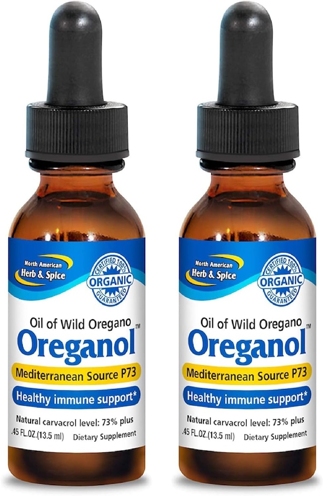 NORTH AMERICAN HERB & SPICE Oreganol - 0.45 fl oz, Paket von 2 - Unverarbeitet, Wild, Bio Oregano Öl - Mediterran Quelle P73 - Non-GMO - 388 Total Servings