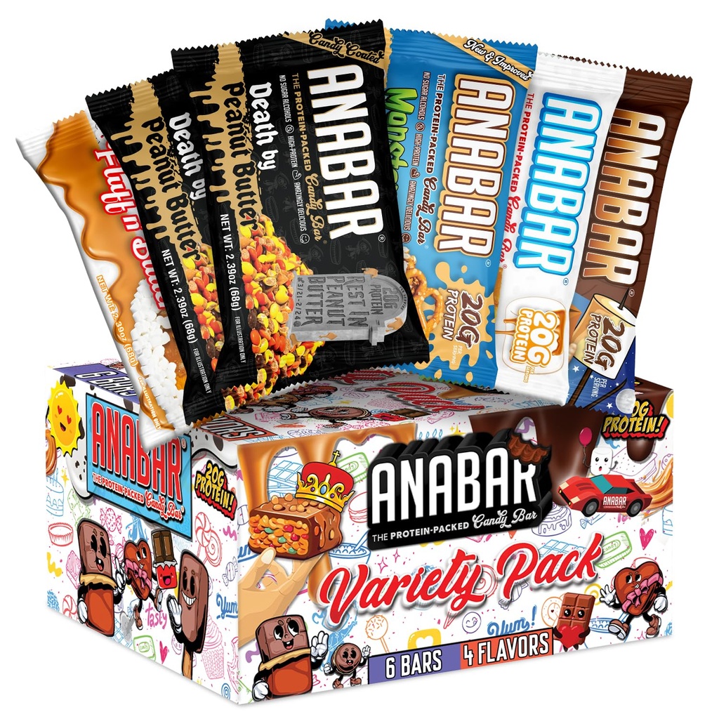 Anabar Protein Bar, The Sampler Pack, The Protein-Packed Candy Bar, World's Best Tasting Protein Bar, No Sugar Alcohols, High Protein, Amazingly Delicious, 20 Gramm Protein (6 Bars, Original Variety)