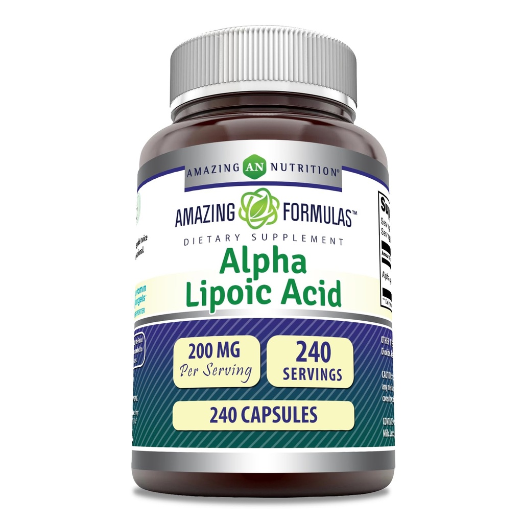 Formulations étonnantes Alpha Lipoic Acid, supplément de 200 Mg, capsules non-OGM, sans gluten, fabriqués aux États-Unis (1 paquet, 240 comte)