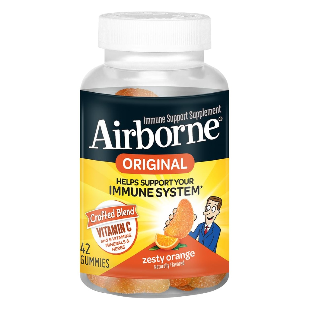 luftgetragenes Vitamin C 750mg (pro Servieren) Zesty Orange Flavored Gummies (42 Count in a Bottle), Glutenfreie Immununterstützungsergänzung mit Vitaminen A C E, Selen, Echinacea, Ginger, Antioxidans