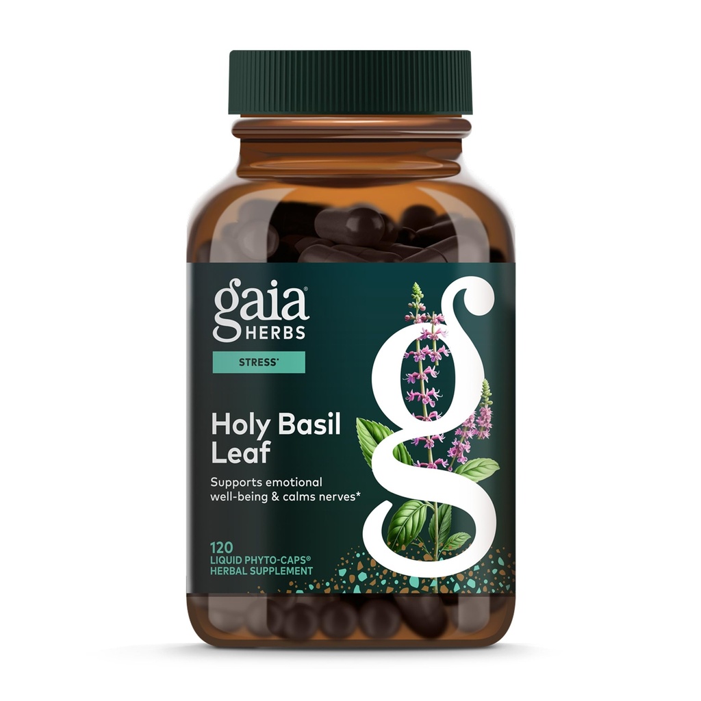 Gaia Herbs Holy Basil Leaf - Traditionell verwendet, um Stress-Antwort zu unterstützen - Adaptogenic Ayurvedic Herb* - 120 Vegan Liquid Phyto-Capsules (60-Day Supply)