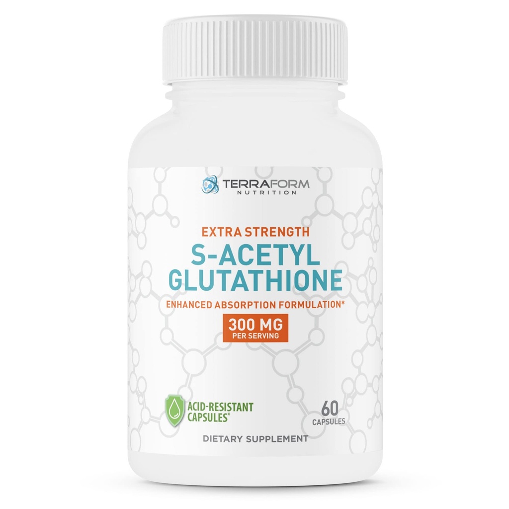 TerraForm Nutrition Extra Strength S-Acetyl Glutathione 300mg – 60 säurebeständige Kapseln - Premium Glutathione Supplement - Hochverfügbar und stabile Form SAG Supplement – Made in USA