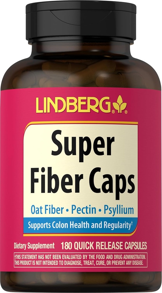 Lindberg Super Fiber Supplement | 180 Kapseln | Oat, Pectin, & Psyllium | Non-GMO & Gluten Kostenlos