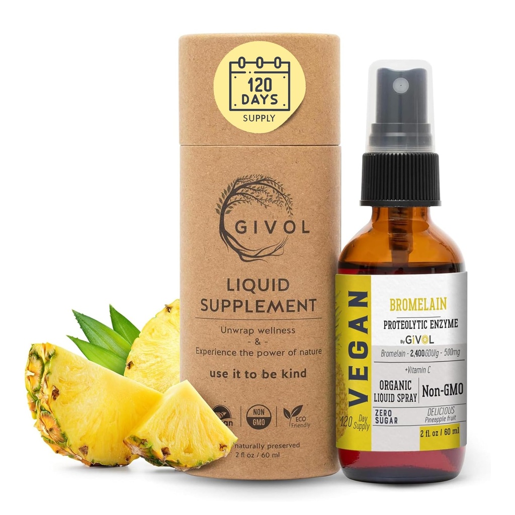 Extrait d'ananas bromélain cru biologique - puissance améliorée 500mg, pour les enfants et les adultes - pour la santé digestive, la réponse inflammatoire et la guérison - non-OGM - 60ml 120 jours