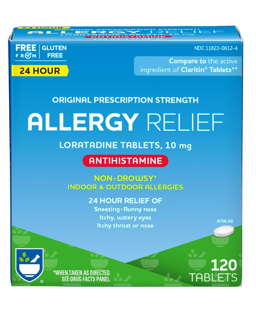 Rite Aid 24 Hour Loratadine 10 mg Allergy Relief Tabletten, 10mg - 120 Count | Non-Drowsy Allergy Pillen, Medizin