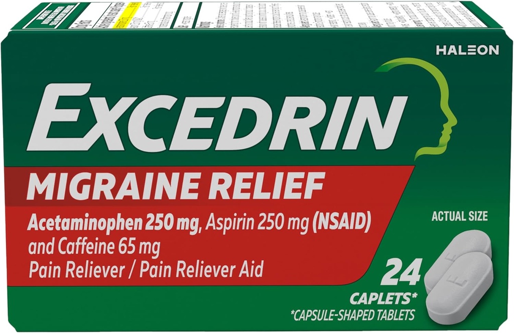 Excéder la migraine Caplets de soulagement pour atténuer les symptômes de la migraine - 24 chiffres