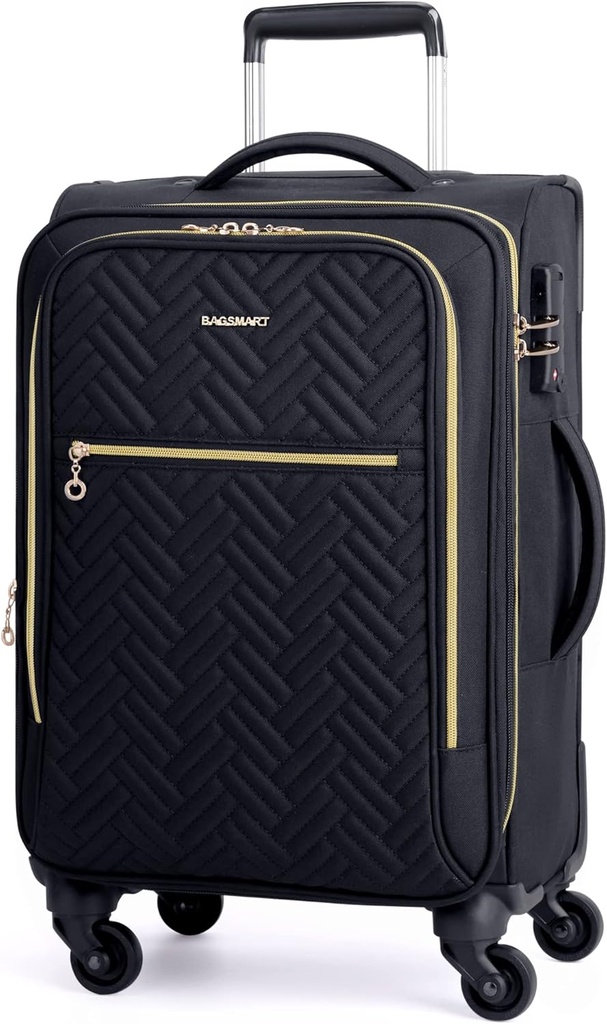 BAGSMART Carry On Gepäck 20 Zoll,Softside Expandable Koffer mit Spinner Räder, Gepäck 22x14x9 Airline genehmigt Rolling Leichte Koffer für Damen Männer, Compact Carry-On (Schwarz)